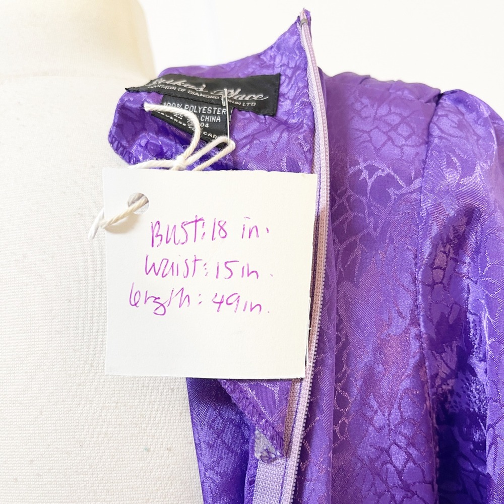 Erika's Place Vintage 80s Purple Floral Jacquard Basque Waist Maxi Dress Size 7 - Picture 8 of 8